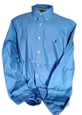 VTG 80's "Ralph Lauren Yarmouth" French Blue Cotton Pinpoint Oxford L/S Shirt 17