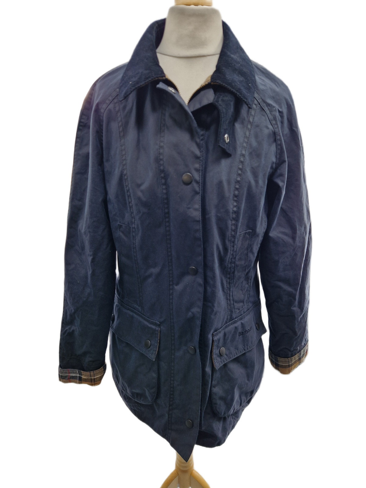 Barbour Beadnell Classic Mid Length Wax Cotton Jacket - Navy - UK 8 {Marked}