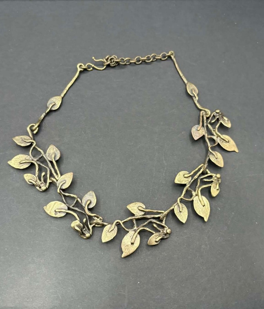 Bronze Leaf Vine Statement Necklace Botanical Bra… - image 1