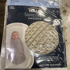 HALO Innovations SleepSack Swaddle Wrap Fawn Grey Dot Cream Color Small 3-6 Mnth