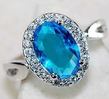 1CT Aquamarine  Topaz 925 Solid Sterling Silver Ring Sz 6 UB2-7
