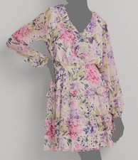 Lauren Ralph Lauren Women's White Floral Crinkle Georgette Surplice Dress Size 2