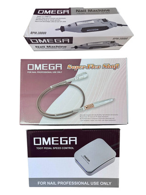OMEGA Set 3pcs Nail Machine 2 Way RPM 30000, Pedal, Shaft 3/32