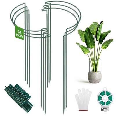 Unves 6 Pack Peony Cages and Supports, 10'' W x 24'' H W x H, Green