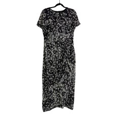 Simply Vera Wang Maxi Dress womens sz L Dark Floral romantic whimsigoth ruched