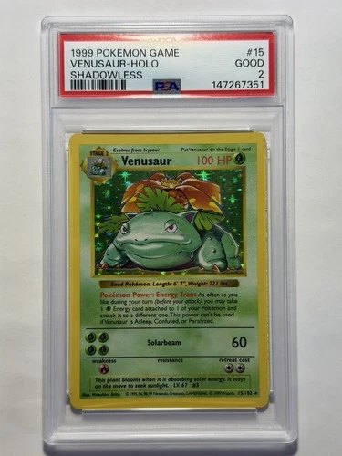 1999 POKEMON BASE SET SHADOWLESS #15 VENUSAUR-HOLO PSA 2