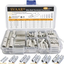 SVAAR 200PCS 22-6 AWG Non-Insulated Butt Connectors Uninsulated Butt Splices ...