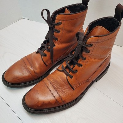 Banana Republic Mens Tan Italian Leather Cap Toe Lace Up Boots 11.5 D Made Italy