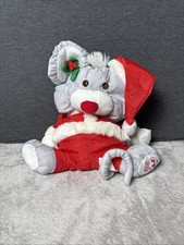 Vintage Puffalumps Gray Christmas Mouse Santa Claus Plush 12" Fisher Price 1988