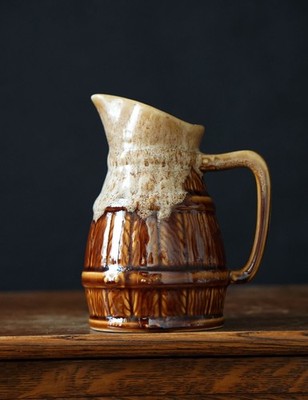Vintage Studiokeramik Steingut Kanne braun Tropfglasur rustikal 18 cm
