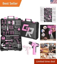 Pink Tool Set Drill Set, 188PCS Tool Kit For Home with Pink Cordless Drill Po...