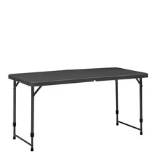 Black 4 Foot Adjustable Height Folding Plastic Table, Easy Fold, Indoor Outdoor