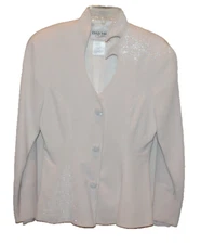 Daymor Couture cream beaded blazer jacket womens Size 4 button front long sleeve
