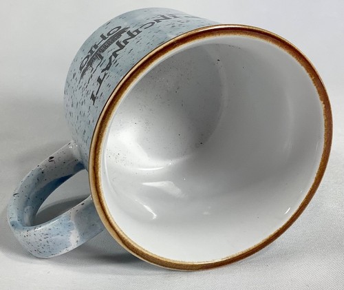 Markenlos Cincinnati, Ohio Souvenir Becher gesprenkelte Keramik blaue Pinselstriche 12 Unzen - Bild 3 von 4