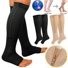 3 Pairs Zipper Compression Socks for Men/Women with Open Toe Knee High 20-30mmHg
