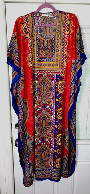 SALE NWT SANTE MUMU  2X 3X KAFTAN CAFTAN HOUSE DRESS RED GOLD BLUE GLITTER