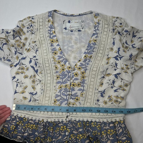 Anthropologie Roberta Midi Dress Floral Prairie Boho Cottagecore Blue White 8 - Picture 12 of 21