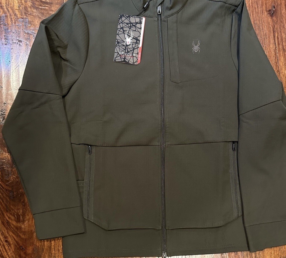 NWT Spyder Active ProW=B Men's Full Zip Chest Pocket Jacket Dark
