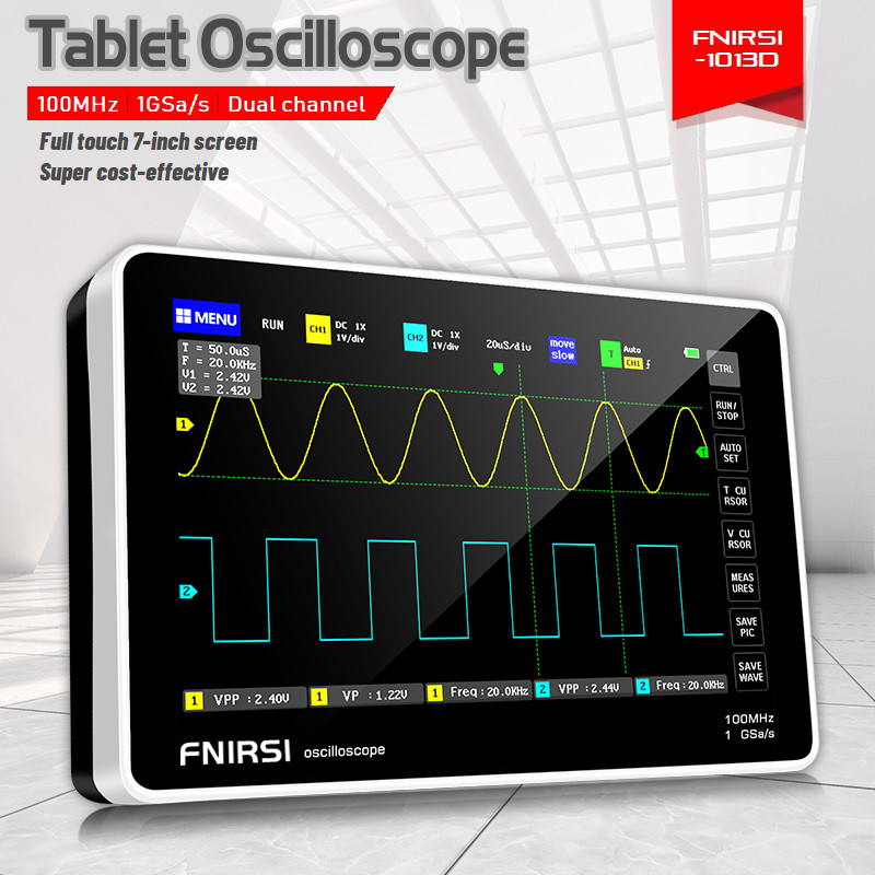 1013D Handheld Mini 7" Touch Panel 2CH Digital Oscilloscope 100MHz Bandwidth 1GS