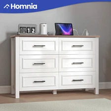 6 Rustic White Drawers Dresser Wooden TV Stand Cabinet Brown Bedroom Organizer