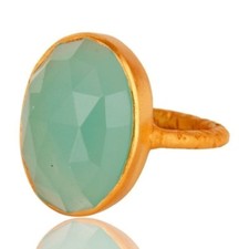 Aqua Chalcedony Ring 18K Gold Plated Solid 925 Sterling Silver BirthstoneJewelry