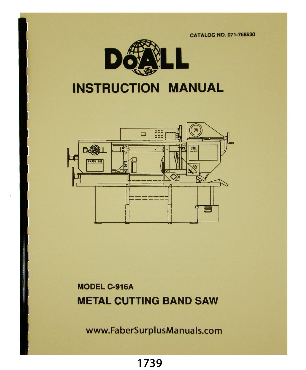 DoALL C-916A Metal Bandsaw Instruction Manual #1739 | eBay