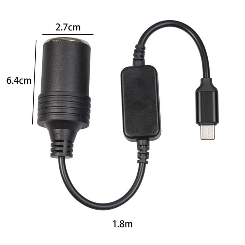 USB C to 12V Cigarette Lighter Adapter Black USB C Male to 12V Adapter 5.9ft - Picture 4 of 6