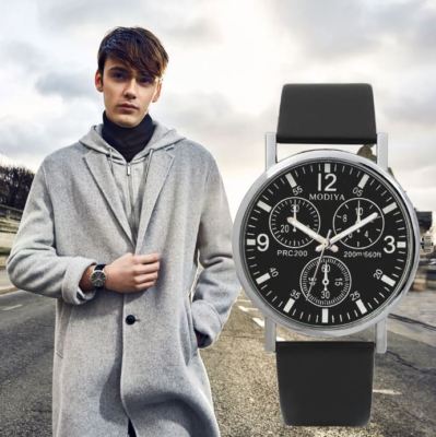 Herren/Jugend s Sport, großes schwarzes Zifferblatt Uhr, Blue-Ray Glas, schwarzes Lederarmband