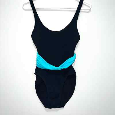 Mainstream Vintage Pinup Girl Black Pucker Knit Tank Swimsuit SZ 8