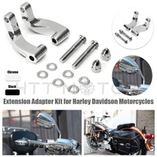 Chrome Mirror Relocation Extension Adapter Kit for Harley Davidson Motorcycles