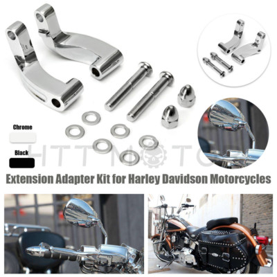 Chrome Mirror Relocation Extension Adapter Kit for Harley Davidson Motorcycles