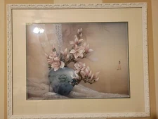 Signed Original Lena Liu Watercolor Painting – Floral Still Life,  Framed (1990s