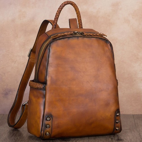 Mochila de Cuero Genuino para Mujer Retro Informal Mochila Cartera Mochila de Día Cartera - Imagen 1 de 14