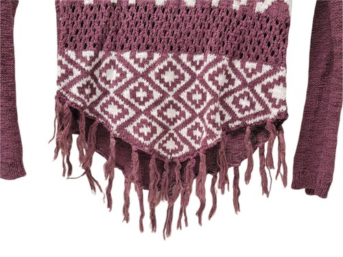 JUSTICE Girls 12 Sweater Long Sleeves Fringe Lace Up Burgundy Ivory - Picture 4 of 9