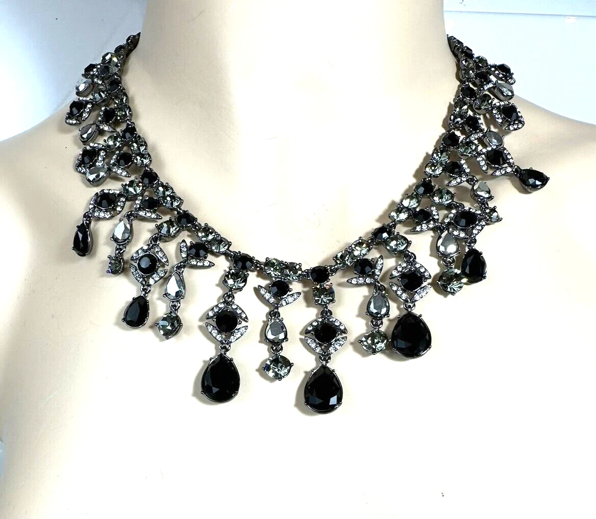 Collana dichiarazione $195 GIVENCHY cristallo tono ematite e pietra getto NUOVA