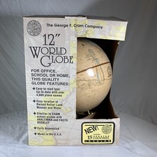 George F Cram 12'' World Globe Vintage USA Made With Map