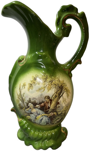 Hand Painted Victorian Style Ceramic Pitcher Jug Vase Vintage Collectible