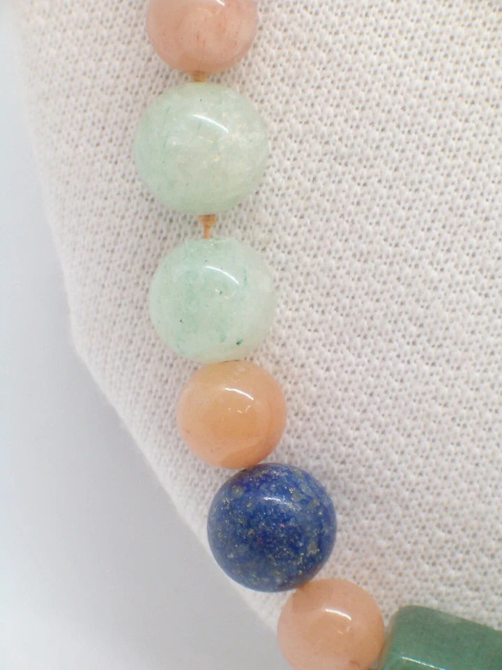 Collana con AGATA, SODALITE, GIADA  e  AVVENTURINA -chisura Argento 925 -pietre  - Immagine 3 di 4