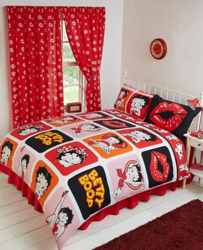 BETTY BOOP PICTURE REVERSIBLE DUVET SET SINGLE DOUBLE KING SUPERKING CURTAINS - Picture 1 of 5