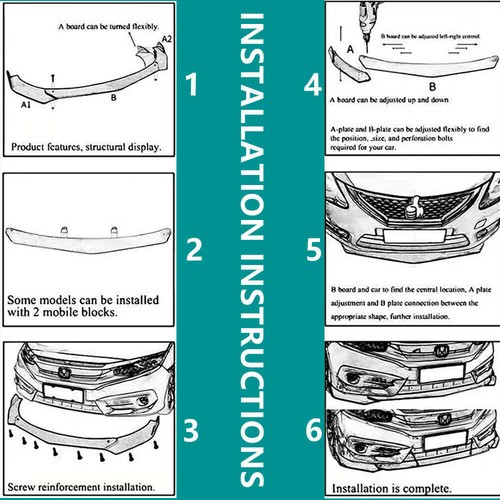 For Nissan Rogue Carbon Fiber Front Bumper Lip Splitter Spoiler Kit + Strut Rods - Foto 9 di 13
