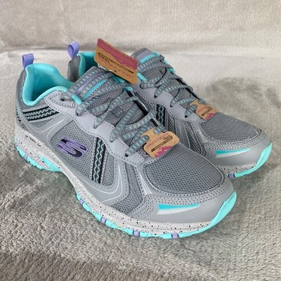 Skechers Trail Hillcrest Womens Walking Shoes 10 Gray Mint Green Memory Foam NEW