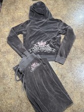 Vintage Y2k Juicy Couture Tracksuit Set Velour Top Large Bottoms Medium Flare