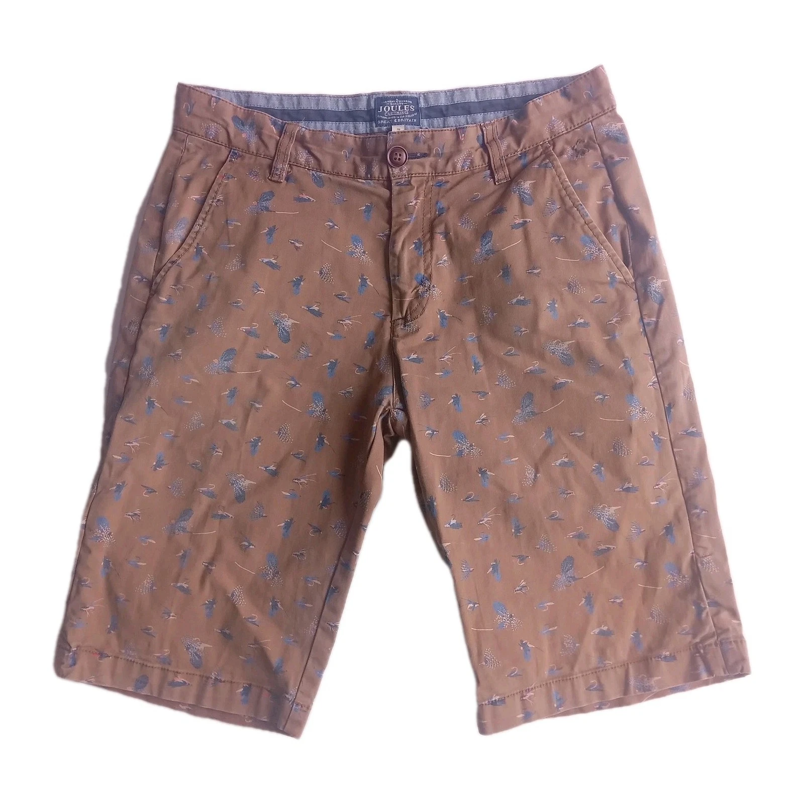 Joules Mens Chino Shorts W30 Fly Fishing Tan Cotton Stretch Pockets Button Zip