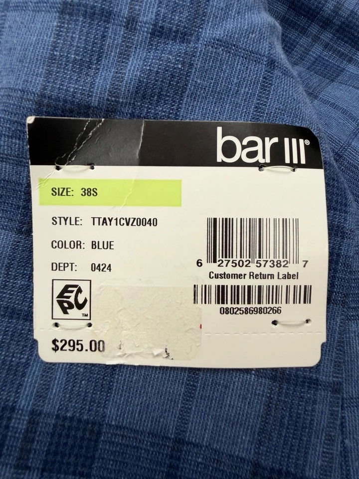 $295 NUEVO BAR III Para Hombres 38S Azul Cuadros Lino Blazer Abrigo Deportivo Traje Chaqueta Foto 4 de 4