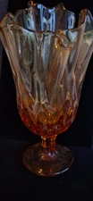 Fenton Glass Thumbprint Vintage Amberina Handkerchief Swung Pedestal Vase 