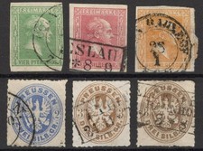 Preu&szlig;en MiNr 9a-10a, 12a, 17a, 18a-b, gestempelt, unterschiedlich, teils gepr&uuml;ft