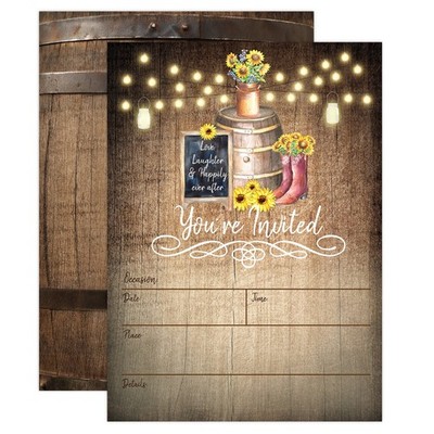 25 Country Rustic Sunflower Invitations for Wedding Bridal Shower Dinner