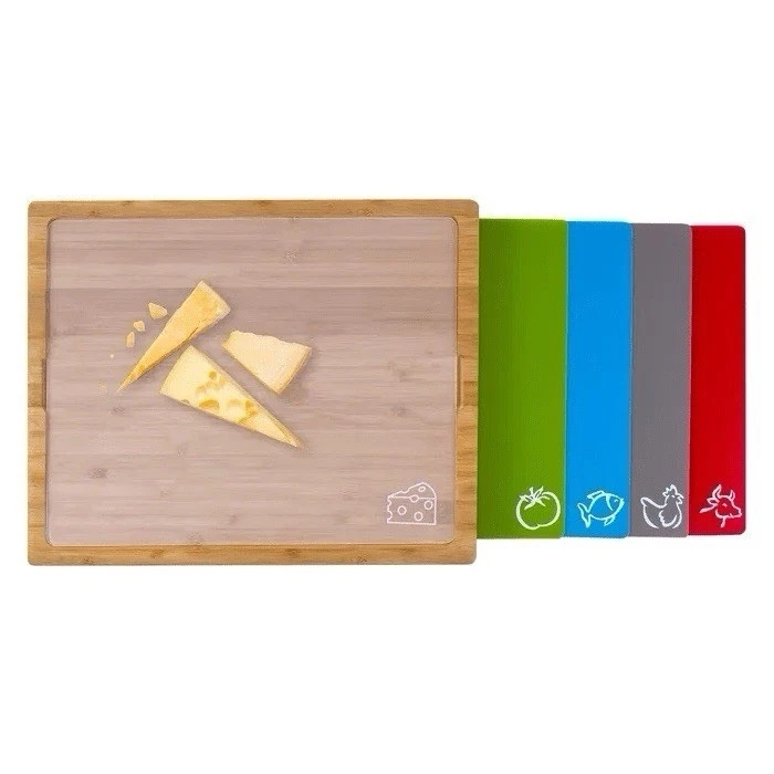 Bamboo Chopping Board with set of 5 Color Coded Flexible Cutting Mats Kitchen AU
Opens in a new wind