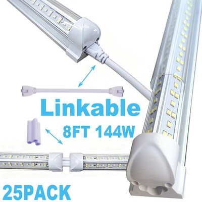 25 Pack 8FT LED Light 144W 6500K Linkable Shop Lamp Fixture for Garage Workshop