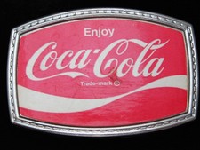 PJ05143 VINTAGE 1970s ENJOY COCA-COLA SODA FOUNTAIN COMMEMORATIVE BELT BUCKLE